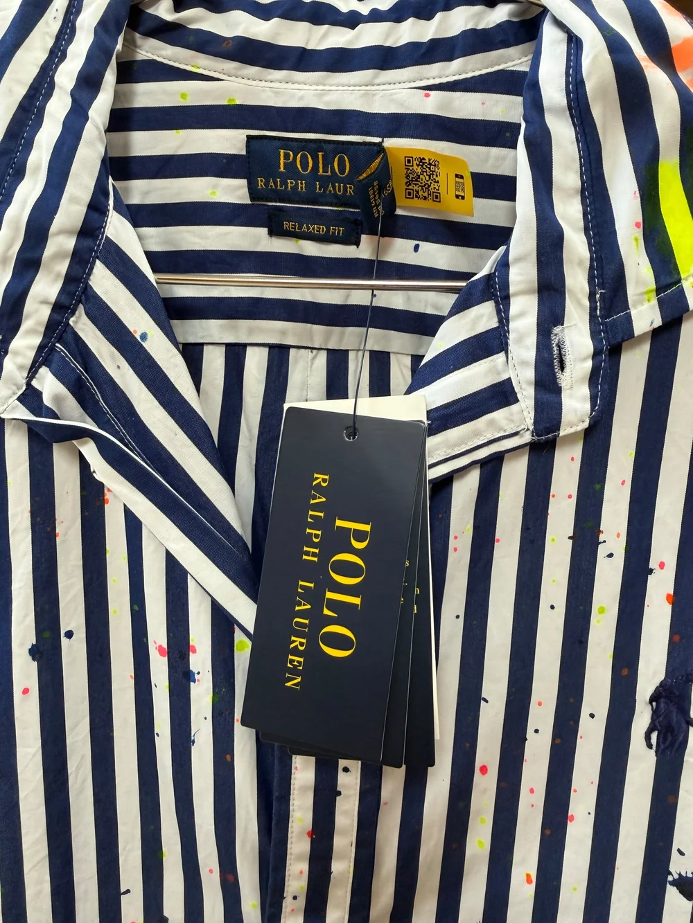 Ralph Lauren Blue and White Striped Long-Sleeve Shirt with Neon Accents - Picture 5 of 7